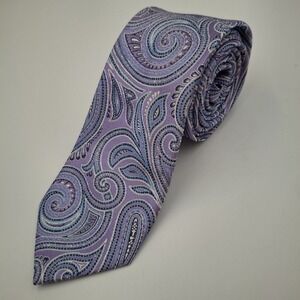Tom James Tie 100% Silk Purple Paisley Necktie Executive Collection 58" Long